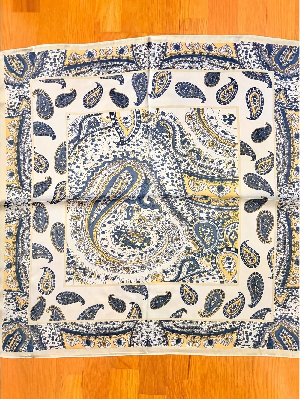 Elegant Paisley Scarf in Blue, Gold, and Cream – Lightweight and Versatile
